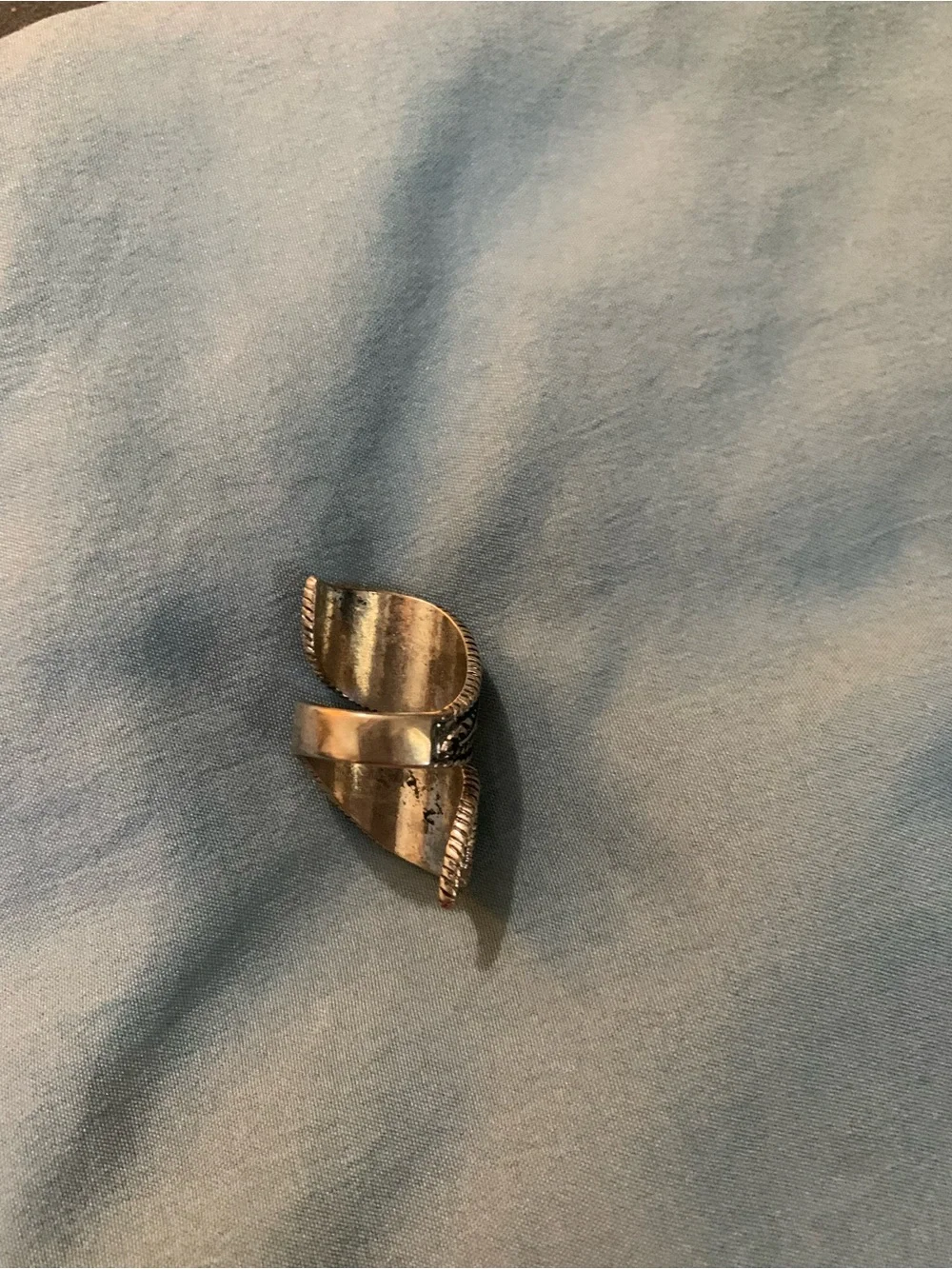 Vintage Silver-Tone Wrap Ring with Oval Reconstituted Turquoise Stones